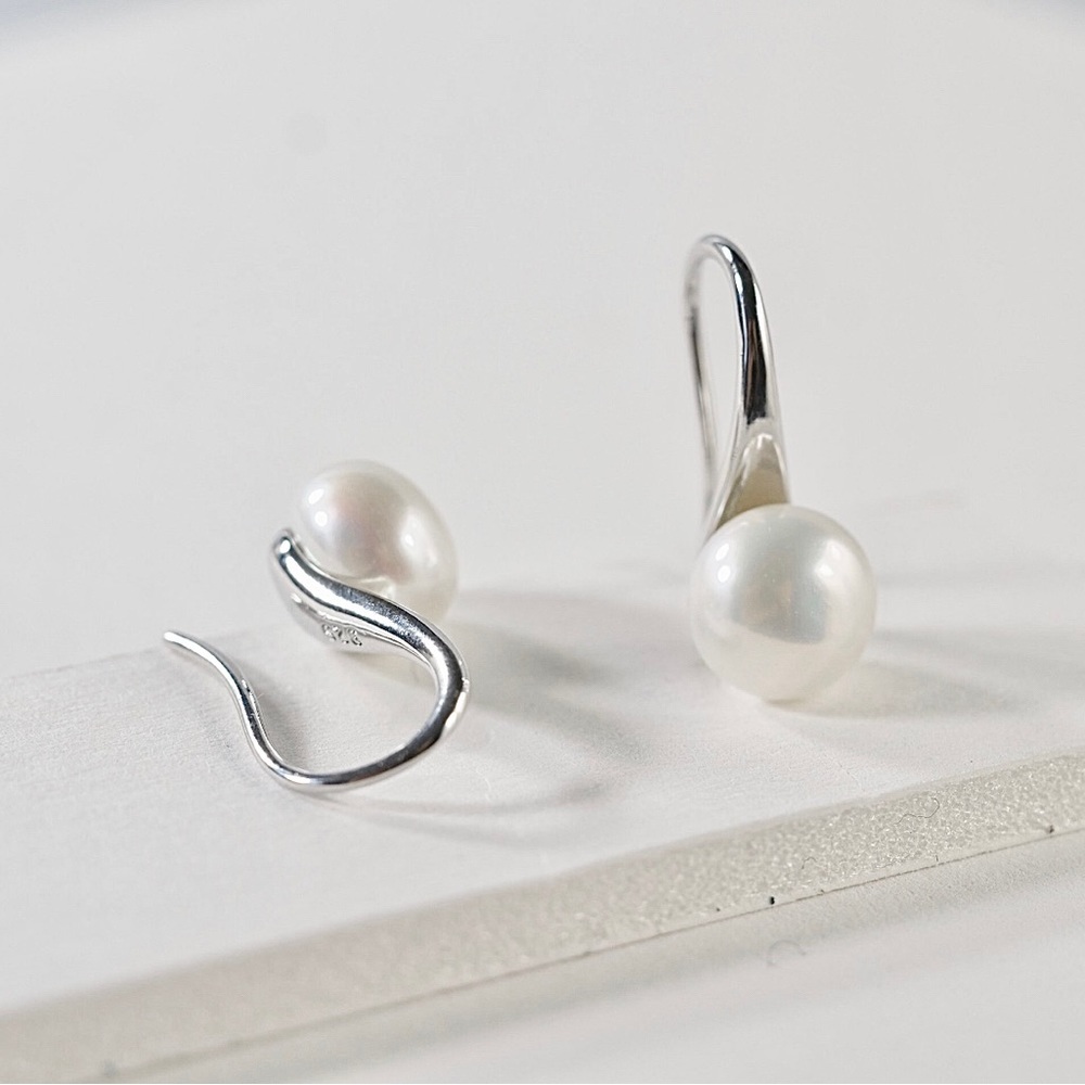 AAA+ Quality 5mm Freshwater Cultured Pearl 925 Sterling Silver Dangle Earrings - Picture 4 of 10